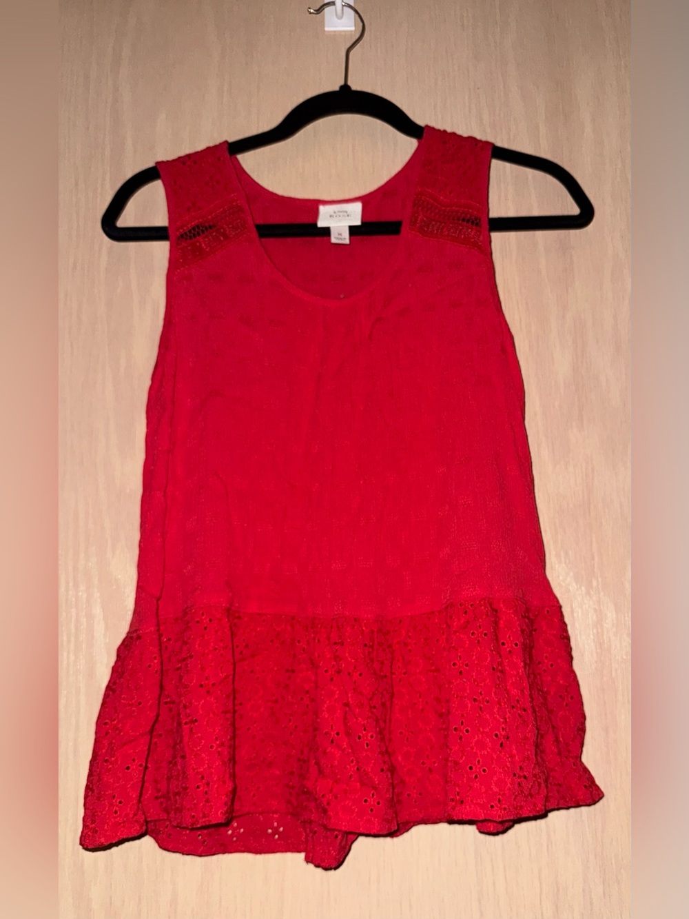 Knox Rose Red Eyelet Peplum Tank